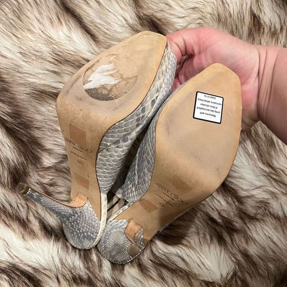 Jimmy Choo | FROSTED PYTHON WHITE Peep Toe Stilettos | Size 39 | 9.5 - Picture 4 of 10